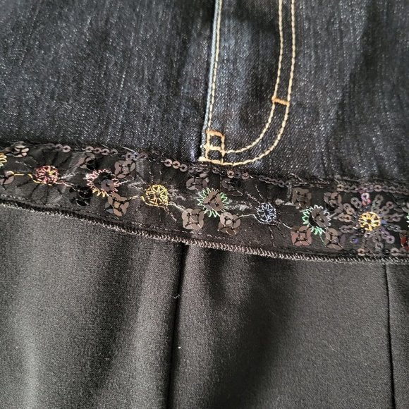 Upcycled Midi Skirt Size 10 Black Lace Panel Embellished Flower Hippie - Picture 6 of 9